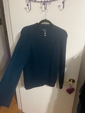 💜 Medium Rebecca Malone Crewneck Cable Knit Sweater in Deep Teal